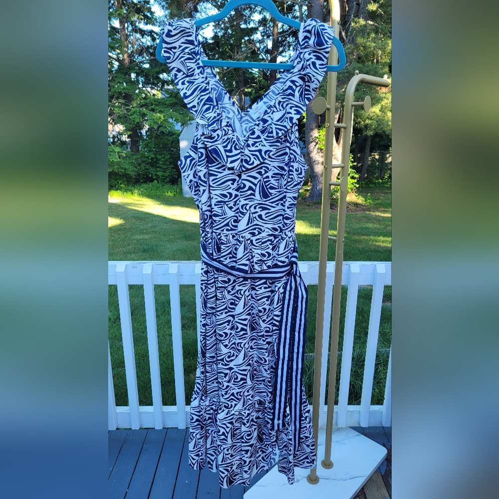 Vineyard Vines for Target Full Length Sleeveless Dress Blue & White Women's 1X